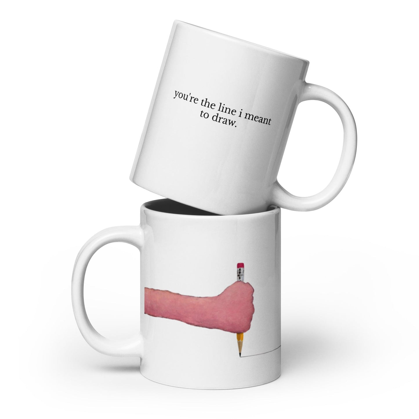 second best brand ceramic mug featuring Gabe Langholtz art of a hand drawing a line with the quote you are the line I meant to draw